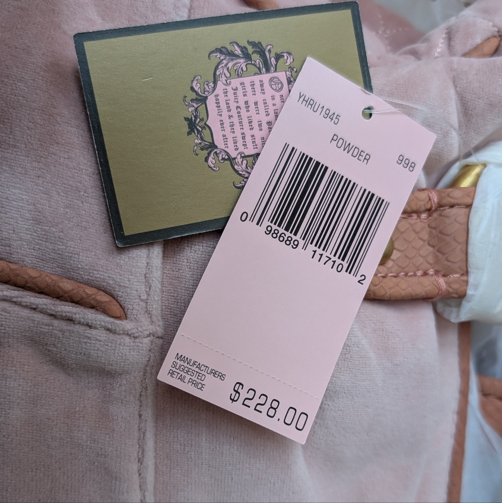RARE, VINTAGE, Y2K NWT Juicy Couture HELENA Powder Pink Velour Shoulder Bag-$228 - Picture 14 of 16
